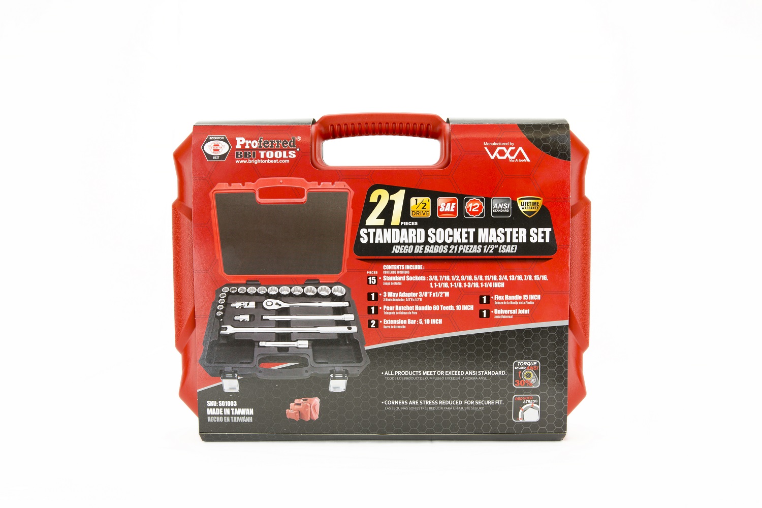 PROFERRED SOCKET MASTER SET 1/2'' DRIVE 21 PIECE SAE